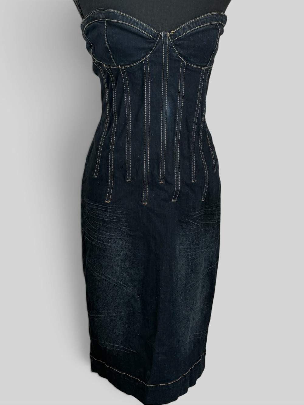 Baby Phat Strapless Dark Indigo Denim Corset Pencil Dress - Picture 2 of 12